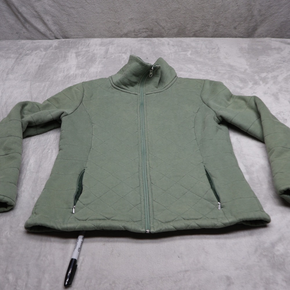 North Face Jacket Women Medium Green Caroluna Fleece Lined Quilted Full Zip Soft
